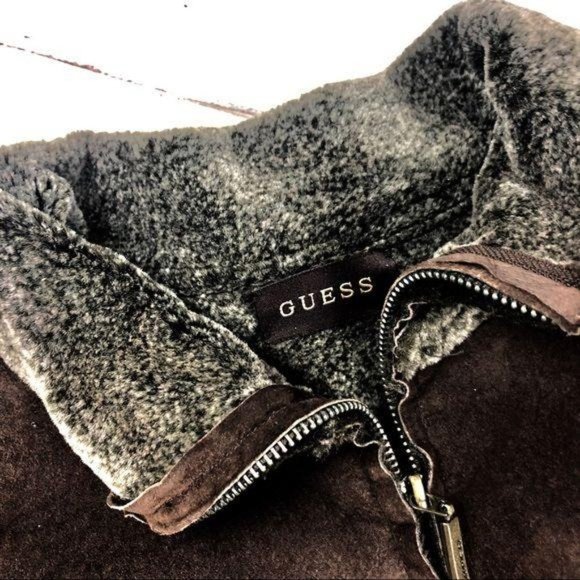 GUESS Brown Suede Jacket with Faux-Fur Lining - L - Picture 3 of 9